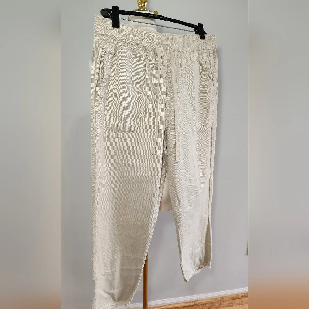 ZARA Cotton Linen Crop Pants Drawstring Elastic Waist w/ Pockets Size XL